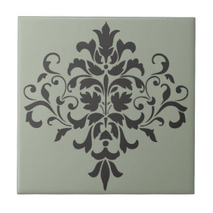 Damask Monogram in Elegant Grey and Black Ceramic Tile
