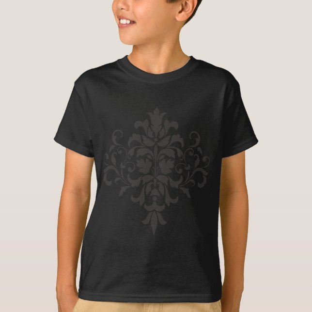Damask Monogram in Elegant Grey and Black T-Shirt (Front)