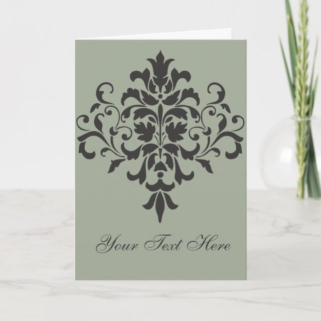Damask Monogram in Elegant Grey or Grey Note Card (Front)