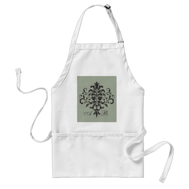 Damask Monogram in Elegant Grey or Grey Standard Apron (Front)