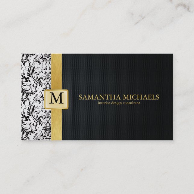 Damask Monogram Interior Design Business Cards (Front)