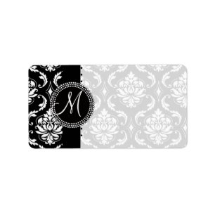 Damask Monogram Labels Black Stripe Dots