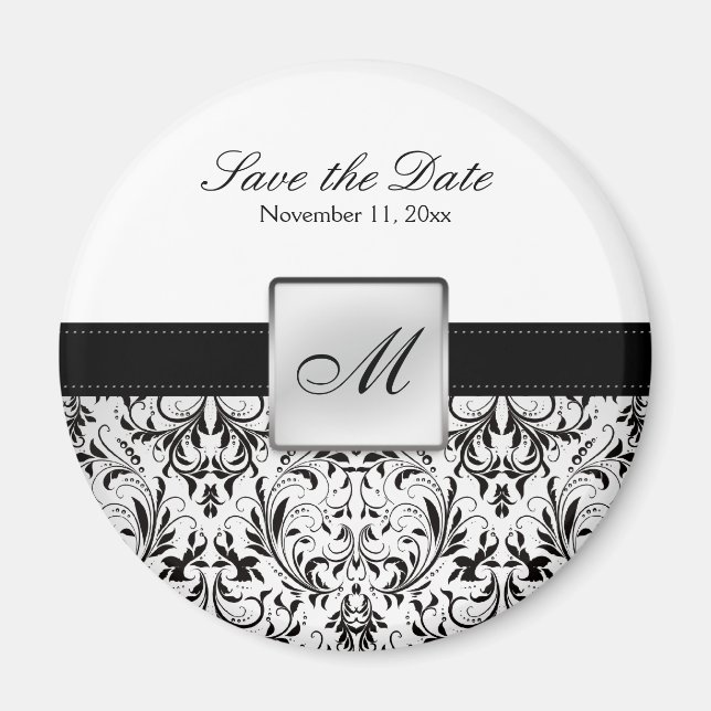 Damask Monogram Save the Date Magnets (Front)