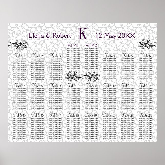 Damask Monogram Seating Chart (Front)