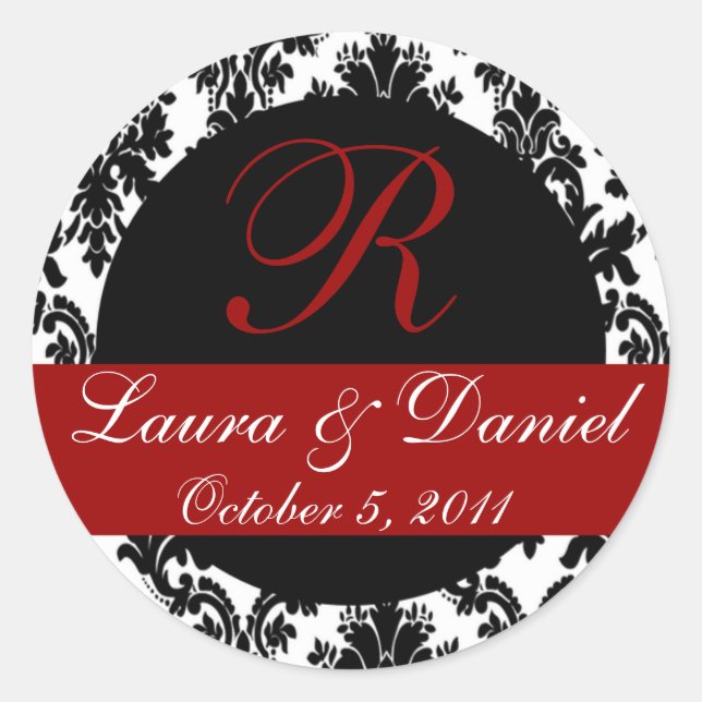 Damask Monogram Sticker (black/red) (Front)