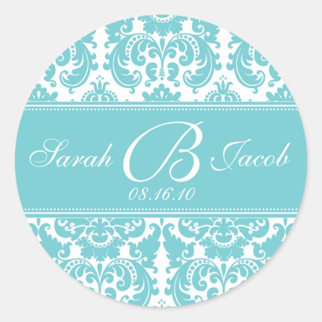 Damask Monogram Sticker- Customise it! Classic Round Sticker (Front)