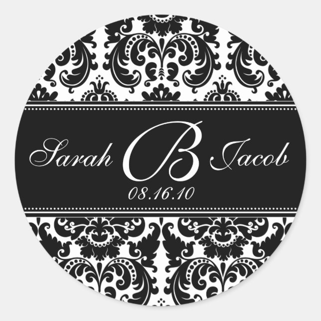 Damask Monogram Sticker- Customise it! Classic Round Sticker (Front)