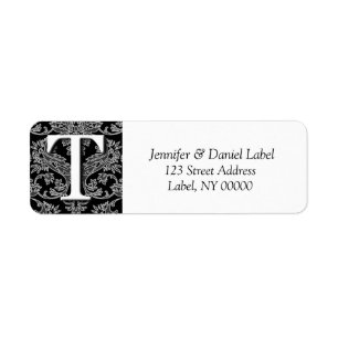 Damask Monogram T Address Shipping Labels