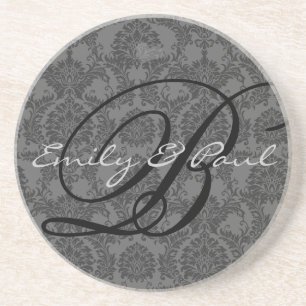 Damask Monogram Wedding Anniversary Coasters
