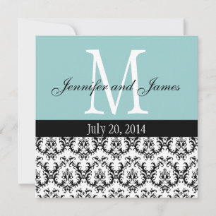 Damask Monogram Wedding Invitation Blue