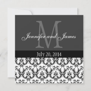 Damask Monogram Wedding Invitation Grey Grey