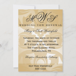 Damask & Monogram Wedding Vow Renewal Invitations