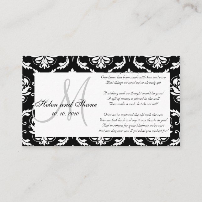 Damask Monogram Wedding Wishing Well Card (Front)