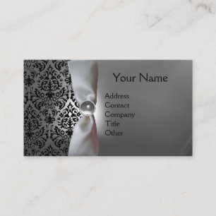 DAMASK MONOGRAM white ribbon black Business Card