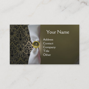 DAMASK MONOGRAM white ribbon black grey Business Card
