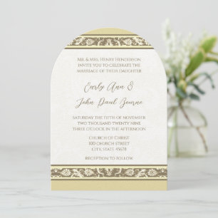 Damask Monogram Yellow Grey Wedding Invitation