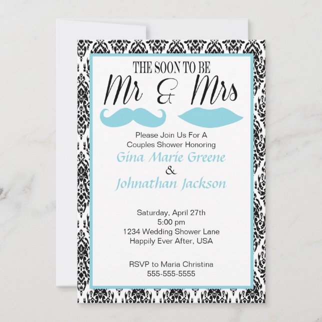 Damask Mr. and Mrs. Shower Invitation (1) (Front)