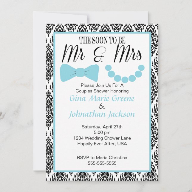 Damask Mr. and Mrs. Shower Invitation (2) (Front)
