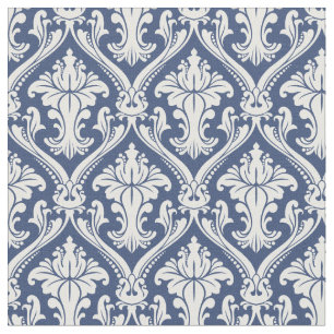 Damask Navy Blue Baroque Pattern Fabric
