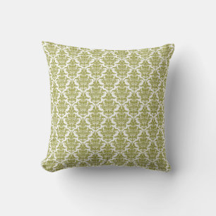 Damask - Olive Green on White Cushion