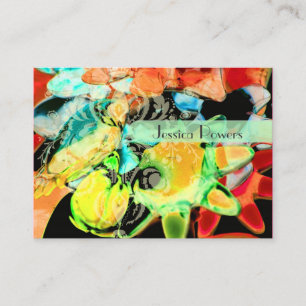 Damask on abstract template, teal crimson business card