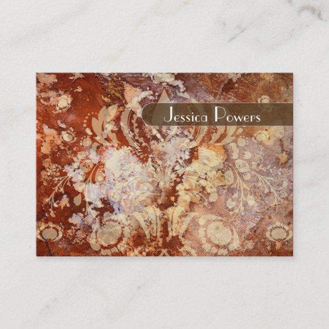 Damask on granite  template, teal crimson business card (Front)