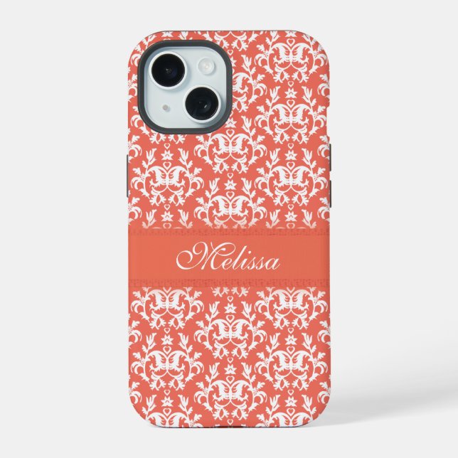 Damask orange emberglow name  iPhone 15 case (Back)