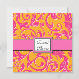Damask Orange & Pink Bridal Shower Invitations