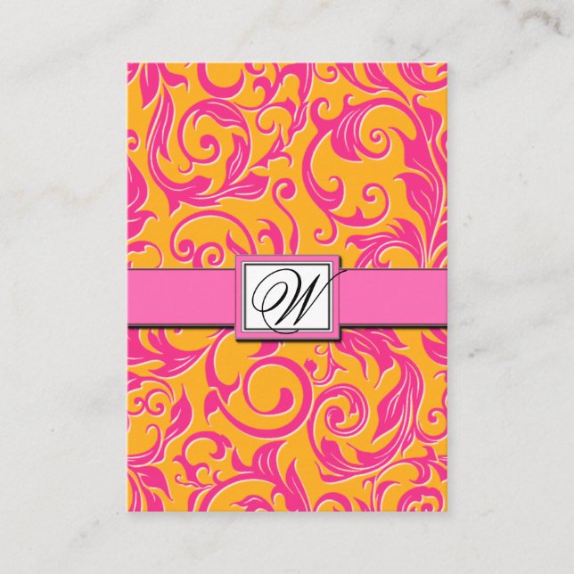 Damask Orange & Pink Wedding Reception Cards (Front)