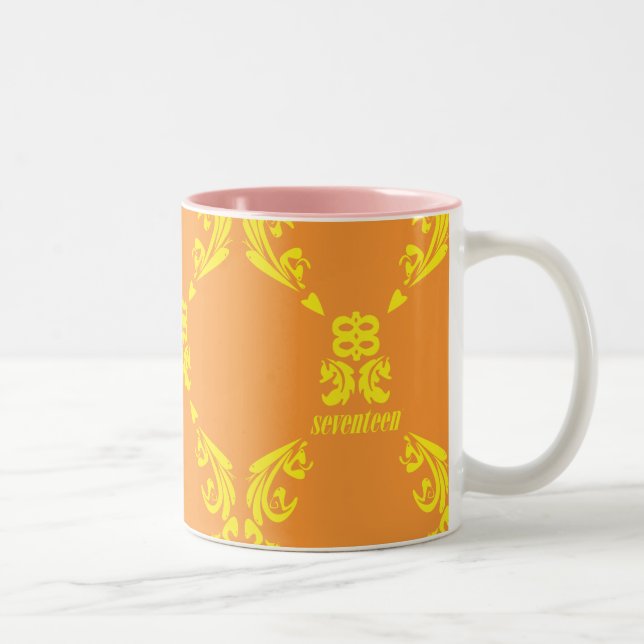 Damask Orange-Yellow Two-Tone Coffee Mug (Right)