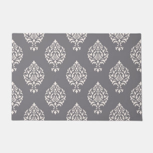 Damask Ornamental Pattern Cream on Grey Doormat