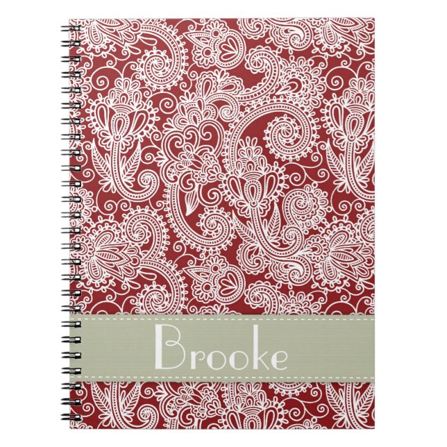 Damask Paisley Custom Name Notebook (Front)