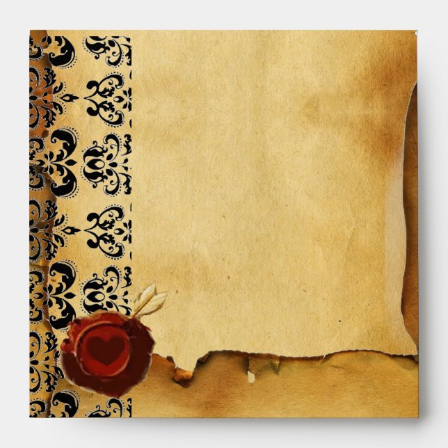 DAMASK PARCHMENT, ANGEL HEART RED WAX SEAL ENVELOPES (Front)