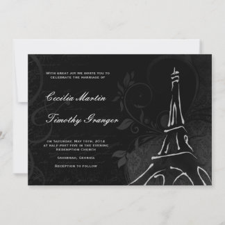Damask Parisienne - Midnight Black Wedding Invitation