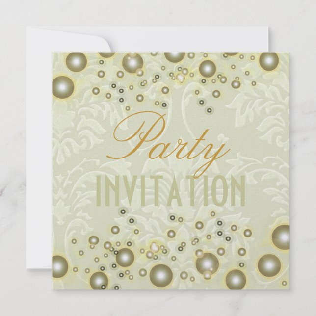 Damask Party invitations, champagne bubbles Invitation (Front)