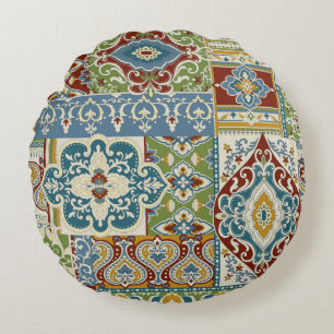 Damask Patchwork: Colourful Turkish Vintage. Round Cushion