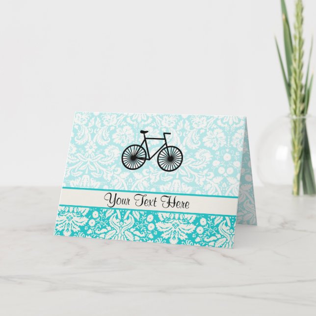 Damask Pattern Bicycle; Teal Note Card (Front)