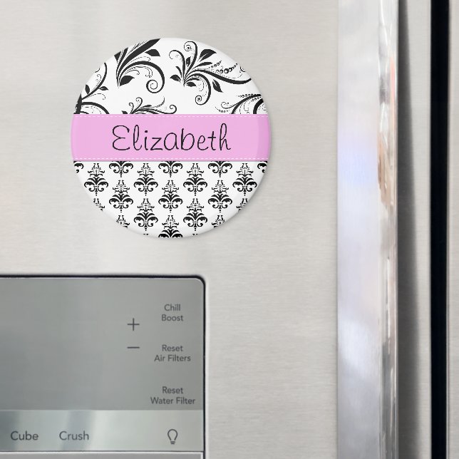 Damask Pattern, Black and White Damask, Your Name Magnet (In Situ (Fridge))