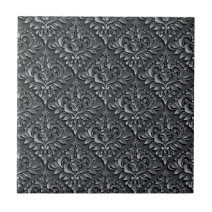 Damask Pattern Black Background-23961 Ceramic Tile