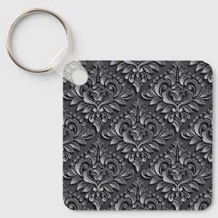 Damask Pattern Black Background-23961 Insulated Tu Key Ring