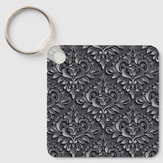 Damask Pattern Black Background-23961 Insulated Tu Key Ring (Front)