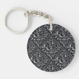 Damask Pattern Black Background-23961 Insulated Tu Key Ring