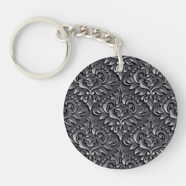 Damask Pattern Black Background-23961 Insulated Tu Key Ring (Front)
