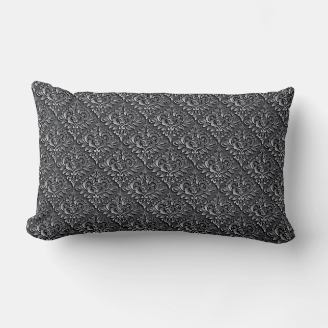 Damask Pattern Black Background-23961 Lumbar Cushion (Front)