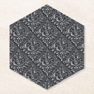 Damask Pattern Black Background-23961 Paper Coaster