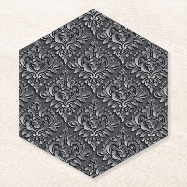 Damask Pattern Black Background-23961 Paper Coaster (Front)