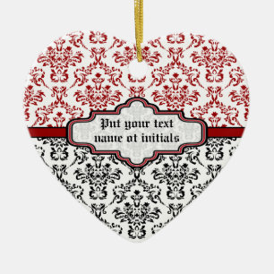 Damask pattern black red white custom ornament
