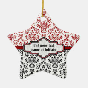 Damask pattern black red white custom ornament