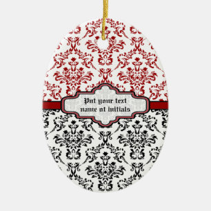 Damask pattern black red white custom ornament