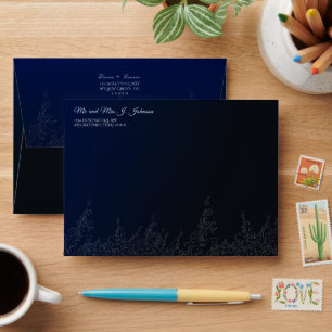 Damask pattern blue and silver swirly envelope